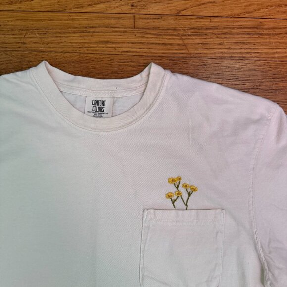 Comfort Colors Tops - Comfort Colors Yellow Embrodered Pocket Tee